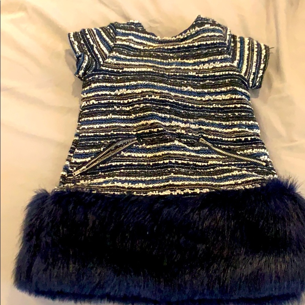 Andy and Evan tweed and fur dress